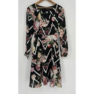 Pietro Brunelli Milano Floral Geometric Midi Dress Long Sleeve Black Italy Sz M